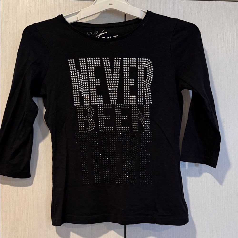 Black Long Sleeve Shirt with Studded Text